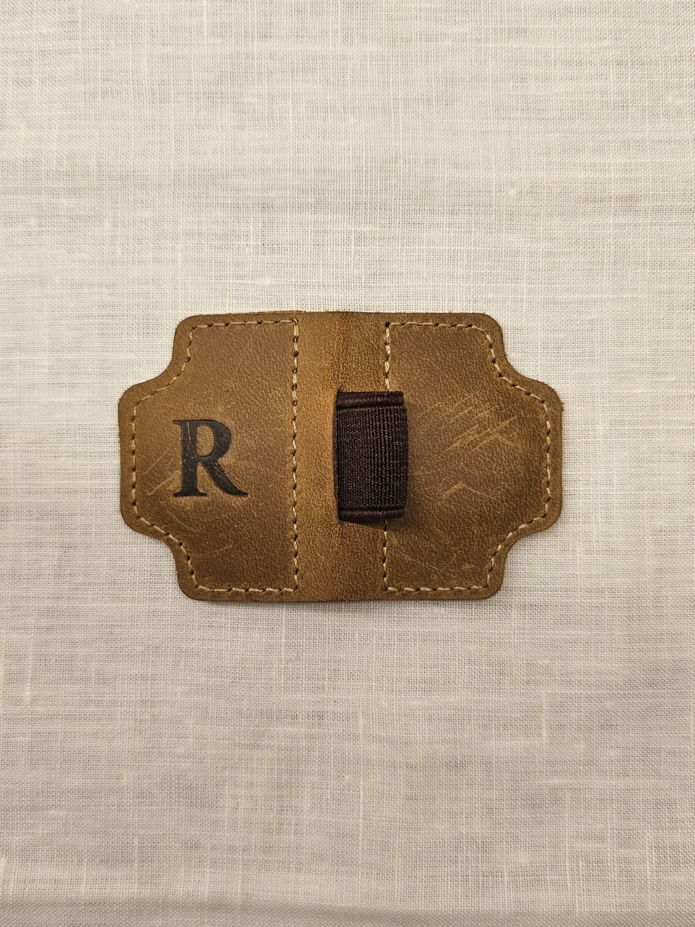 Custom Personalized Leather Magnetic Bookmark Pen Holder Initial R Brown Minimal